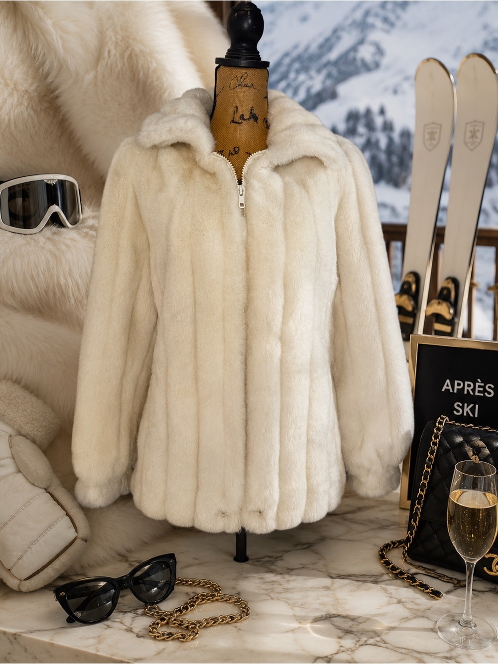 Vintage Jordache Faux Fur Jacket Ivory Cream USA Made Size Small apres ski - Picture 2 of 7